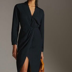 By Anthropologie V-Neck Knot Front Midi Dress